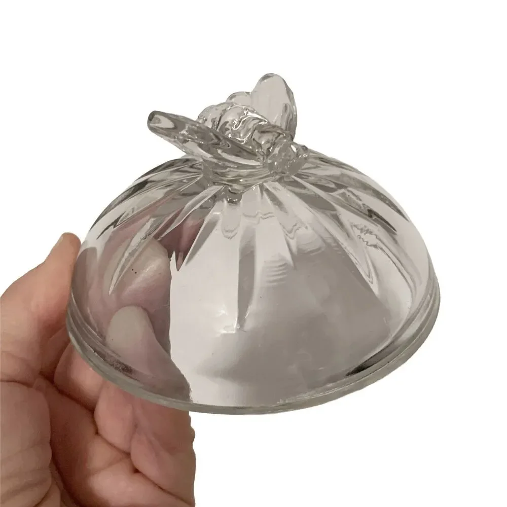 Vintage Indiana Glass Laurel Wreath Pedestal Candy Dish Lid Bee Finial Clear